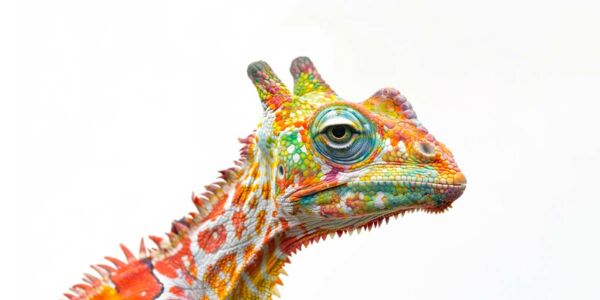 Eine Giraffe mit den Augen eines Chamäleons – Sinnbild für Wandelbarkeit
